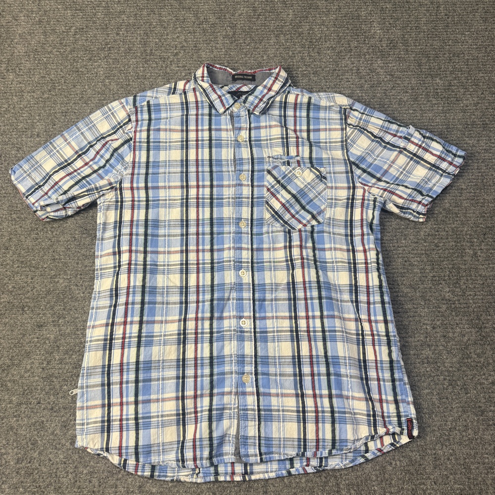 Gramicci Shirt Mens Medium Blue Plaid Short Sleeve Button Up Hiking Casual